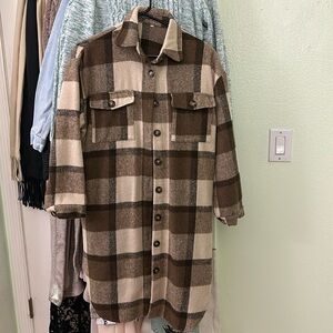 Brown plaid trench - XS (fits a little bigger) - button closure -Soft material